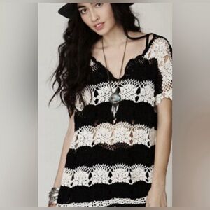 Free People Black and Cream Crochet Sweater